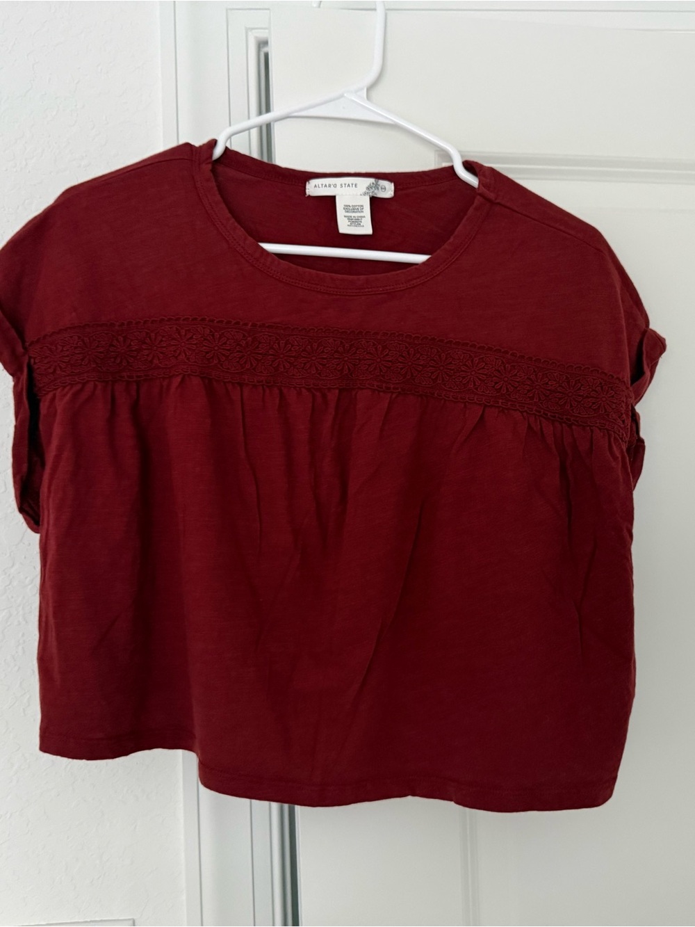 Altar'd State Burgundy Crochet Yoke Crop Top